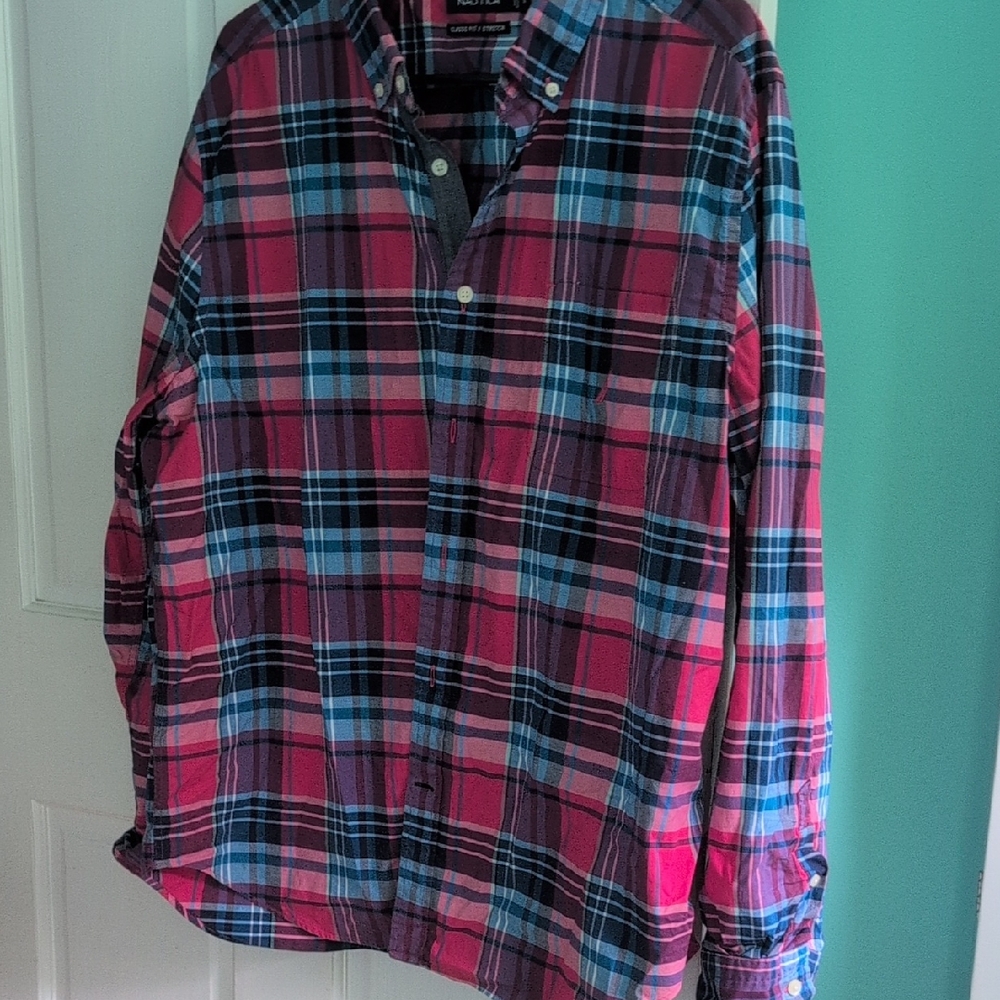 Nautica Men's Plaid Shirt - Pink and Blue
